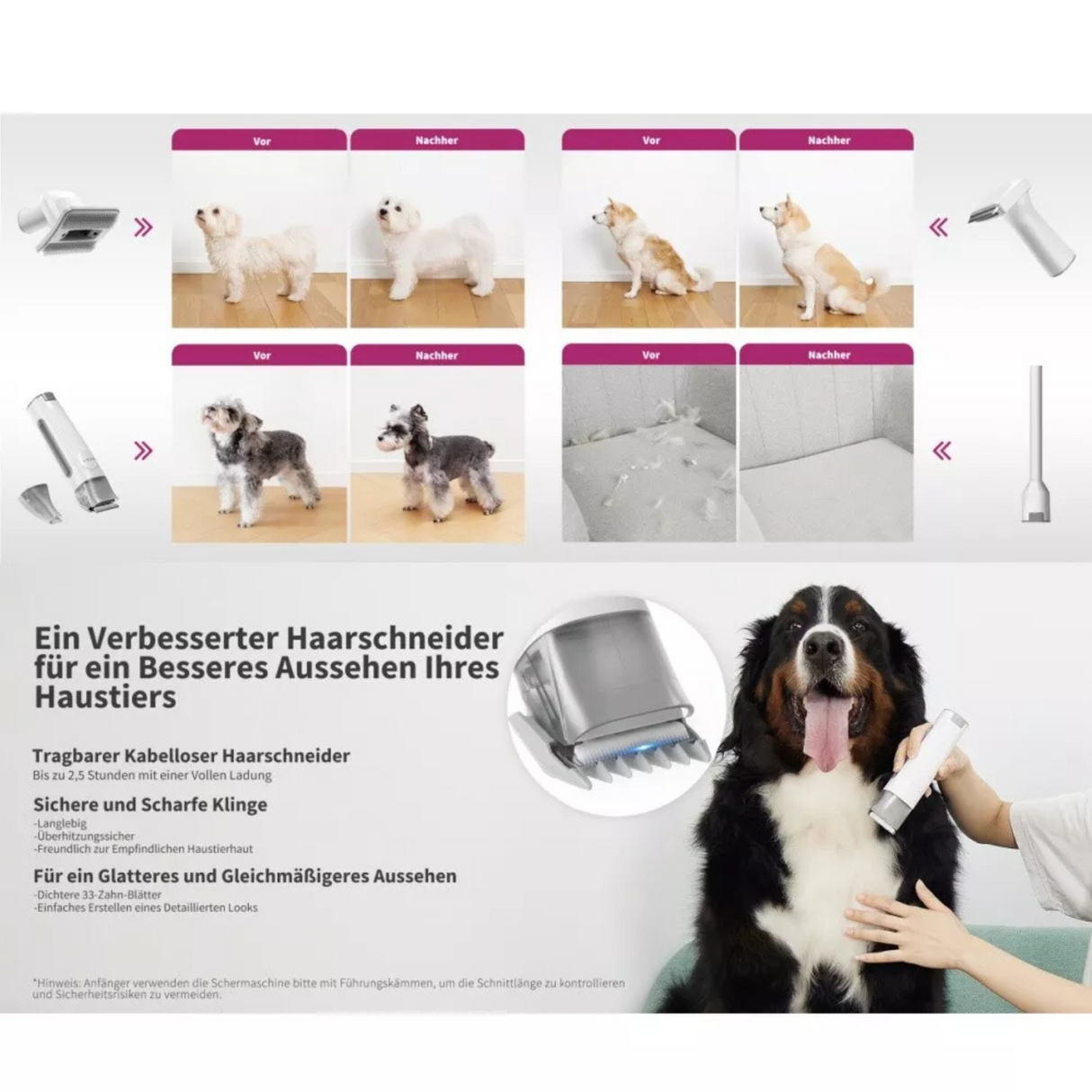 PETKIT Tierfell Staubsauger Set Fellpflege leise HEPA für Katzen Hunde