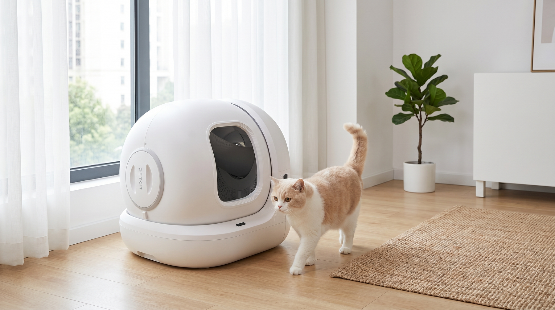 Selbstreinigende PETKIT Katzentoilette in modernem Wohnraum