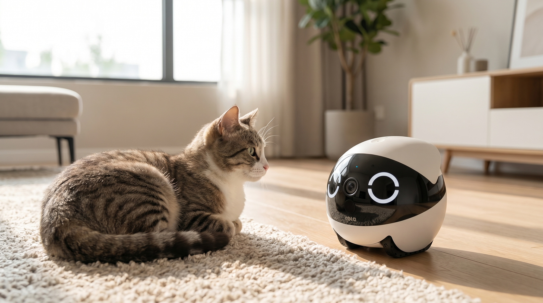Smarte Haustierüberwachung mit interaktivem Tierroboter und Katze